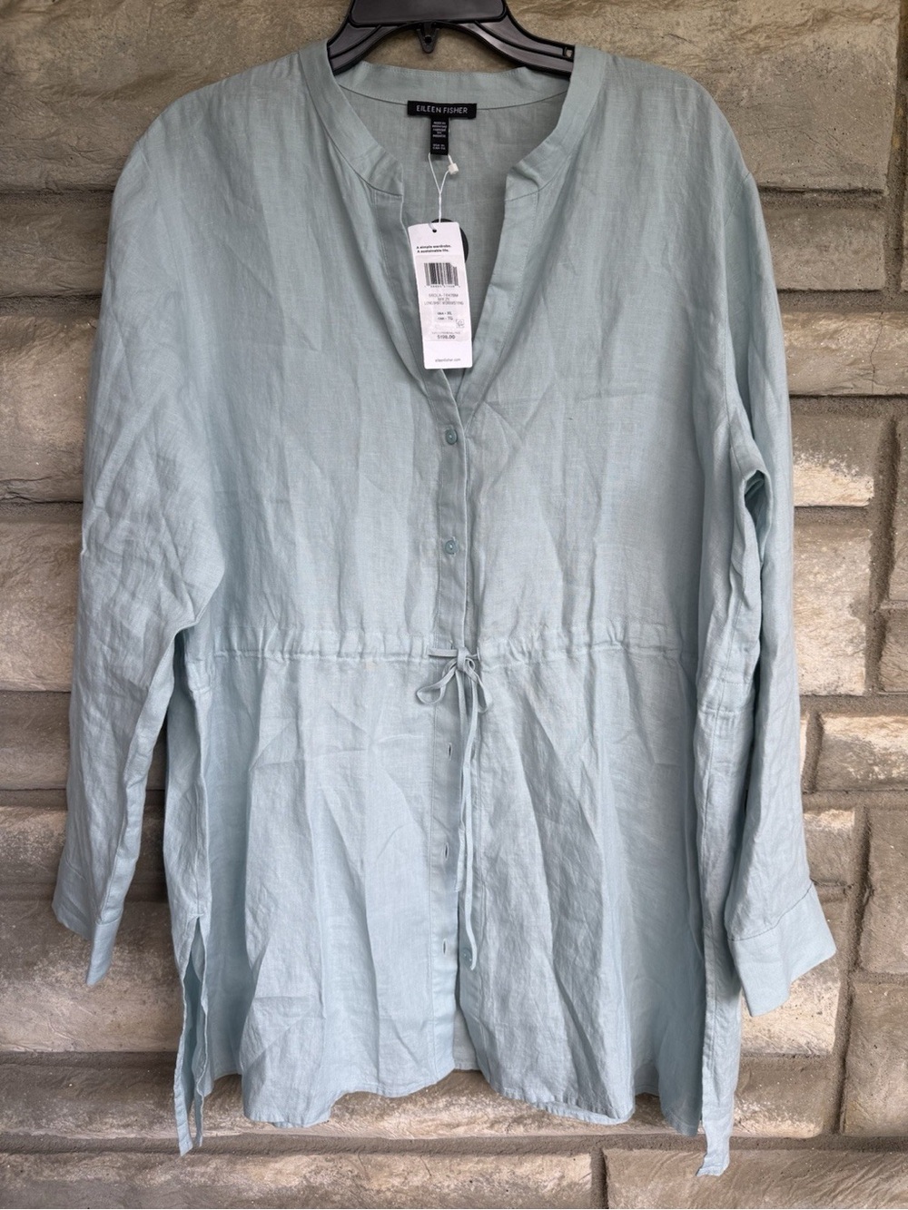 Eileen Fisher Breze Long Sleeve Long Shirt With Drawstring Linen